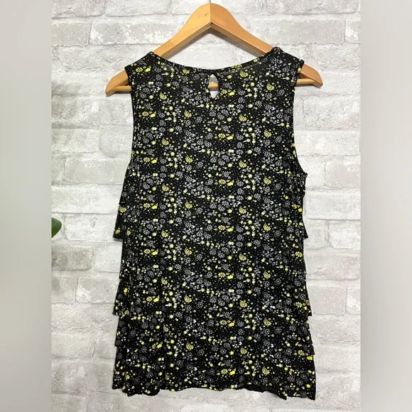 PAPILLON - ruffle floral spring summer tiered stretch tank blouse size small - Picture 2 of 9